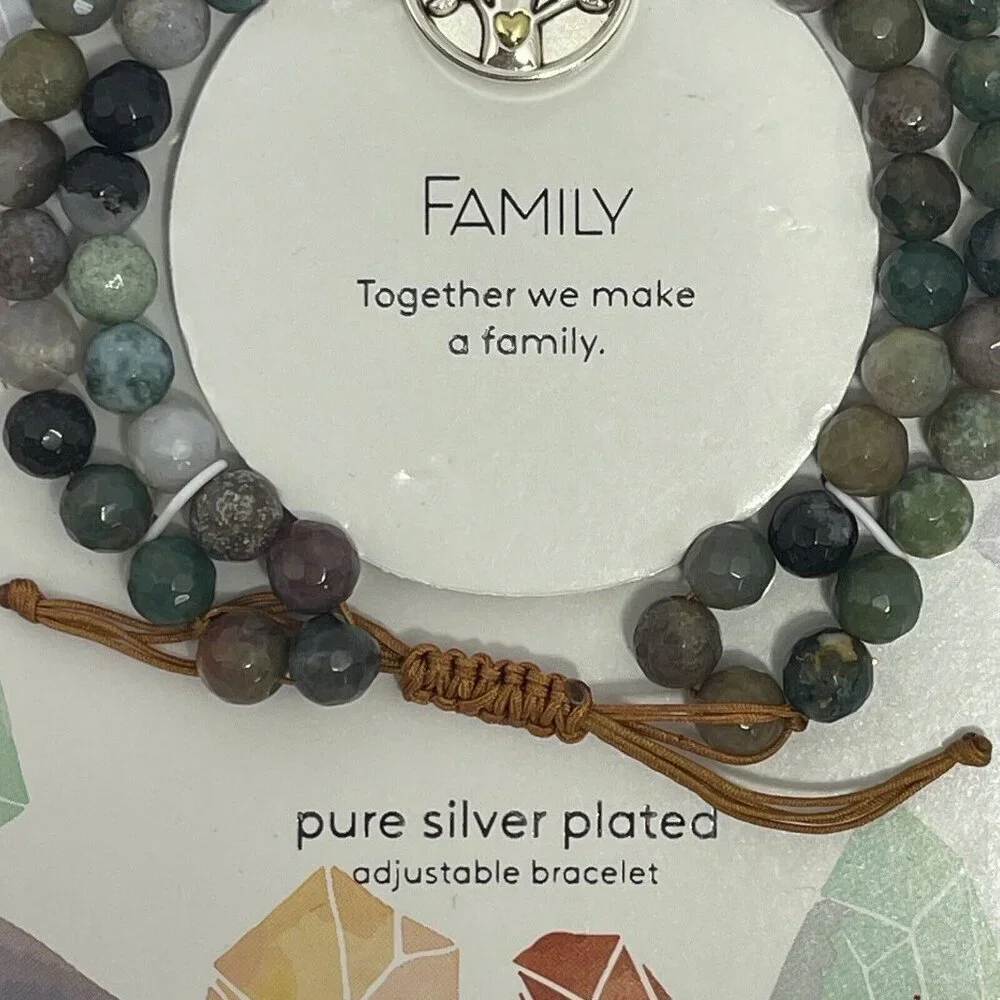 FOOTNOTES Silver Over Brass Adjustable Bracelet FAMILY OS Red‎ Jasper Tree Charm